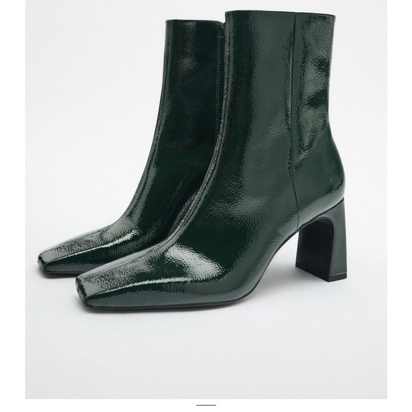 Zara Square Toe Patent Bootie Black Size 37 New without tag - Picture 4 of 10